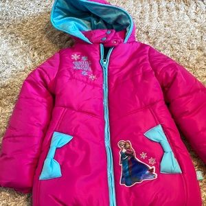 Disney Frozen Elsa Pink Puffer Winter Jacket Coat With Hood Sz 5/6